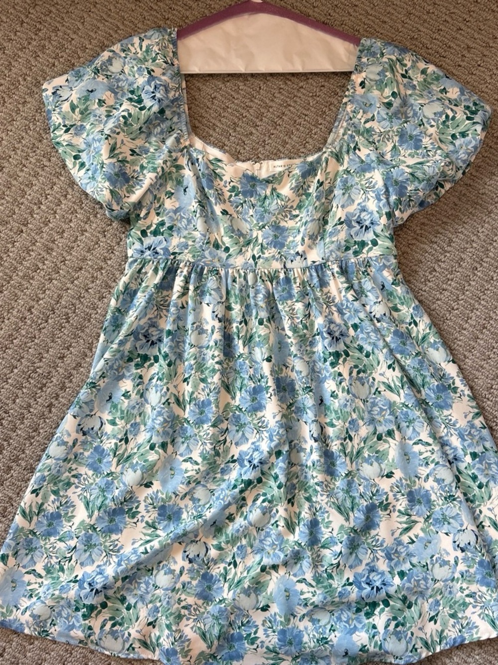 Altar'd State White Mini Dress with Blue & Green Floral Print